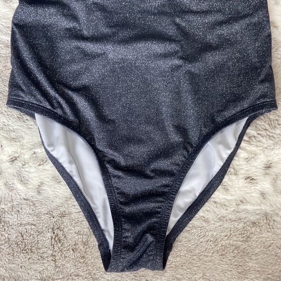 Kona Sol metallic silver black one piece swimsuit small beach pool vacation - Picture 6 of 11